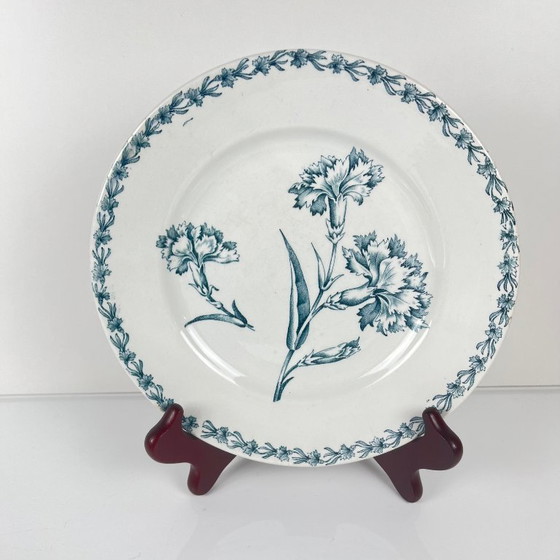 Image 1 of Set of 6 dessert plates, "Carnation" pattern, KG Lunéville, ironstone, 19th century
