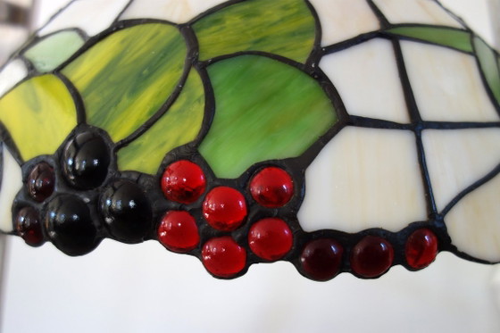 Tiffany style Pendant lamp with fruit motif, 90s, Glass, Metal, Creme (photo 9 of 14)