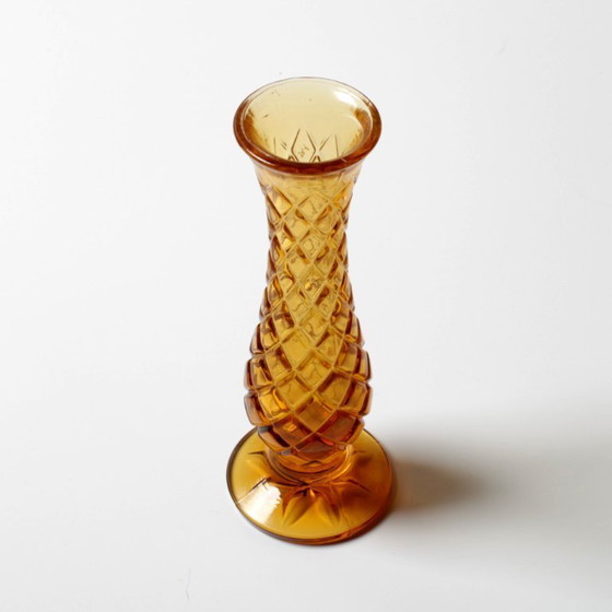 Image 1 of Small Vintage Amber Glass Vase / Mid-century Stylish Vase / Czechoslovakia / 1970s
