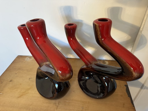 Pair of Ceramidi ceramic candlesticks from the 60s