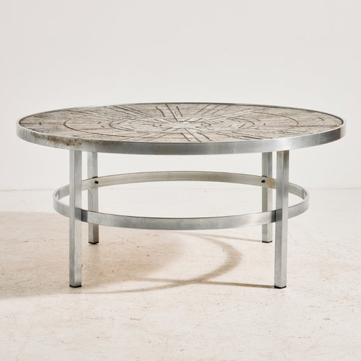 MK11840 Steel coffee table with stone top by Edel Hegedal for L. Hjorth