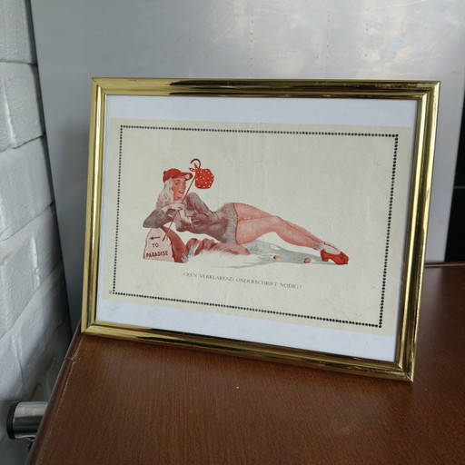 Originele vintage pin-up magazinepagina – "Schokkend" – Authentieke magazine-illustratie – Ingelijst – 21 × 26 cm
