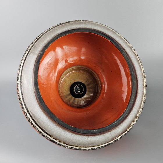 Image 1 of Lampe pendante vintage XL orange/blanc en céramique, par Herda. Lampe pendante OVNI des années 1970. Fat Lava Lamp.