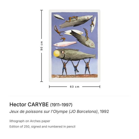 Hector Carybe Lithographie Signée Jeux De Poissons Sur L'Olympe (JO Barcelone) 199 (photo 3 of 5)