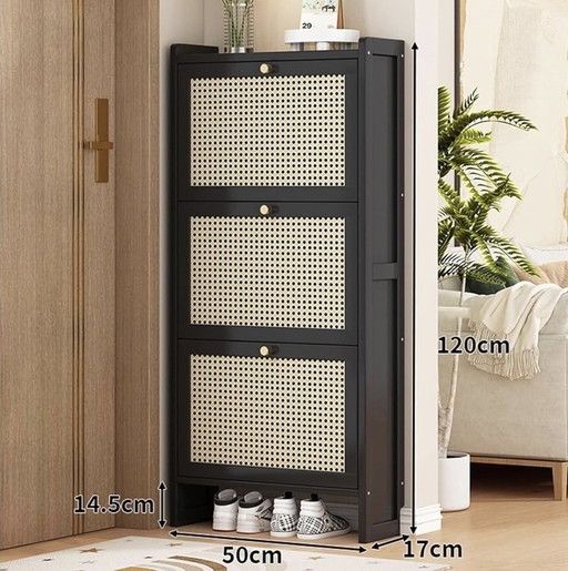 Black rattan shoe cabinet
