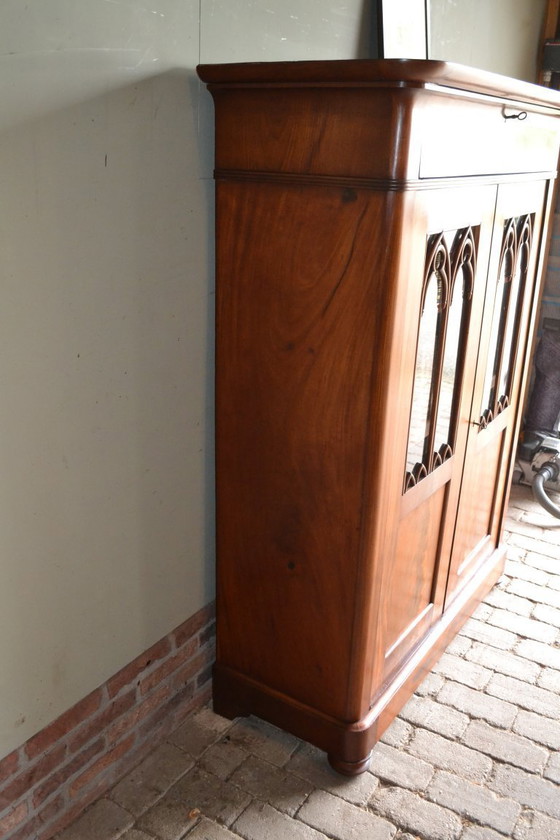 Image 1 of Antique mahogany wood display case / gate cabinet.