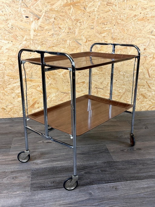 1960s/70s Serving Trolley/Dinette Side Table, Space Age Design, Chrome/Brown
