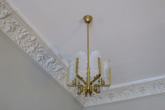 Image 1 of Acanthus Leaf Chandelier in Brass and Glass by Carl Fagerlund for Orrefors, 1960s