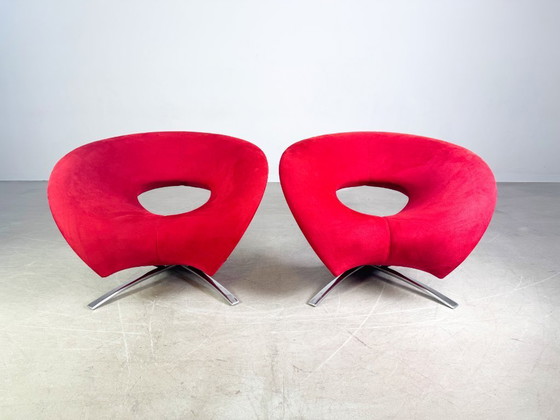 Image 1 of 2x Fauteuil Original Fora Form Loop Johan Verde en velours rouge