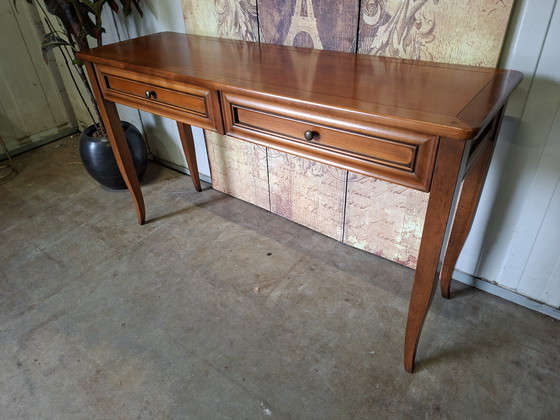 Image 1 of Mesa auxiliar clásica de madera de cerezo, mesa de pared, consola, dimensiones: 130x40cm y 74cm de alto.