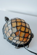 Tiffany turtle lamp - orange with blue opal glass