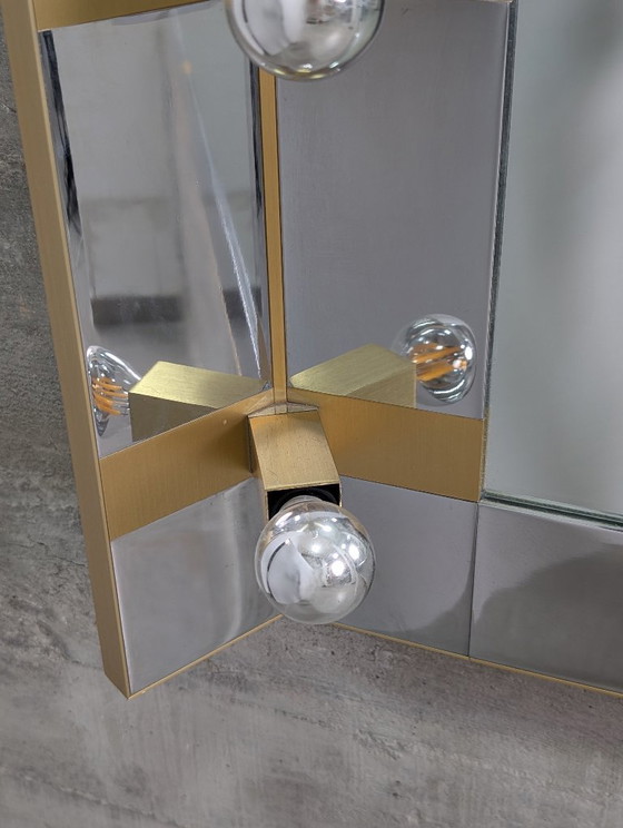 Gaetano Sciolari Mid-Century Modern Illuminated Vanity Wall Mirror in Chrome and Brass, Italy, 1970s – Glass (photo 8 of 18)