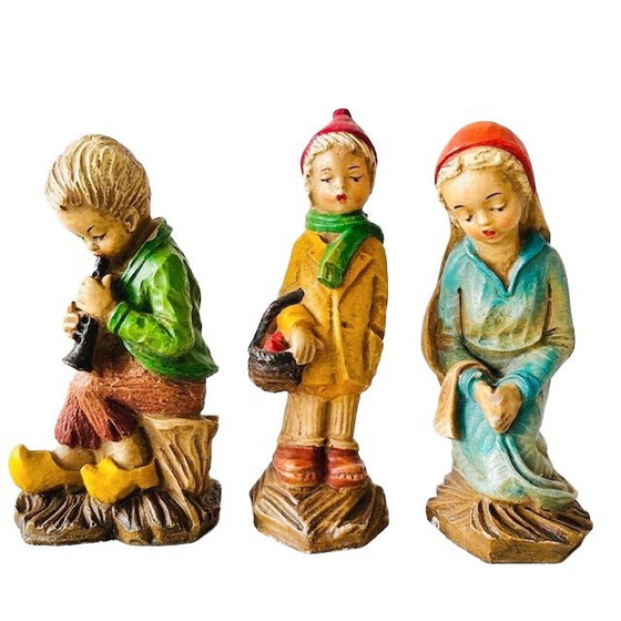 Image 1 of Ensemble de figurines de Noël peintes à la main, vintage Allemagne de l'Ouest, années 1960
