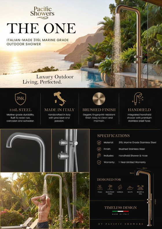Pacific Showers « The One » Design Buitendouche – Décoration extérieure, rvs (photo 4 of 5)