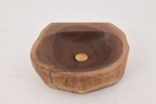 Lavabo de madera de nogal tallado a mano – Lavabo de baño escultural orgánico, Logniture