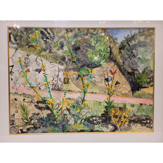 Image 1 of Vintage gouache “Chemin des Papillons” on paper, Italy 1970