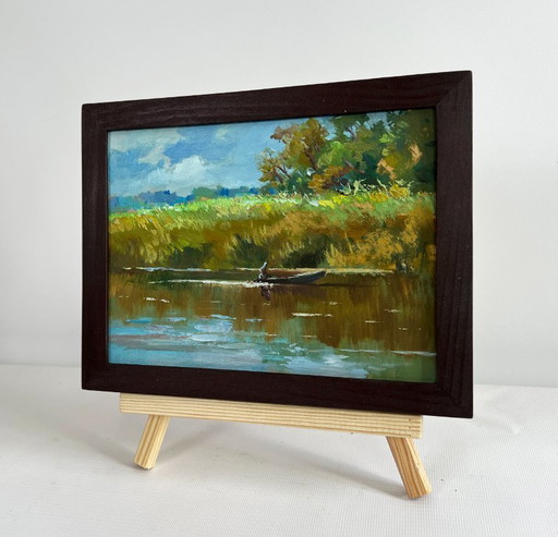Original Oil Painting Summer Coastal Landscape Enjoying the natural silence
