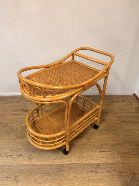 Image 1 of Vintage rotan bamboe serveerwagen/trolley
