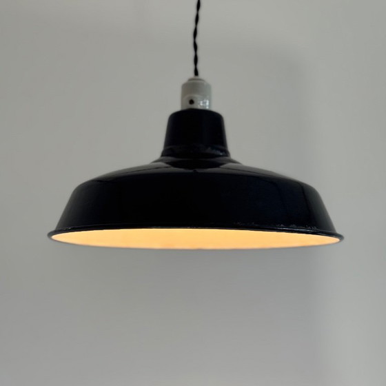 Image 1 of Antique enameled workshop pendant light