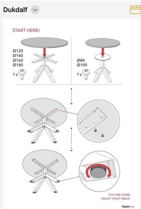 Image 1 of Table ronde Gispen Original Dukdalf 140 cm noire