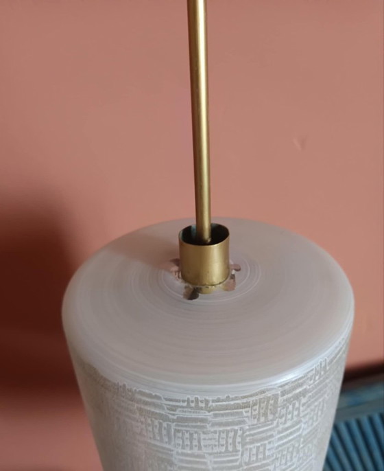 Image 1 of Grande lampada a sospensione vintage a cilindro in vetro, anni '50