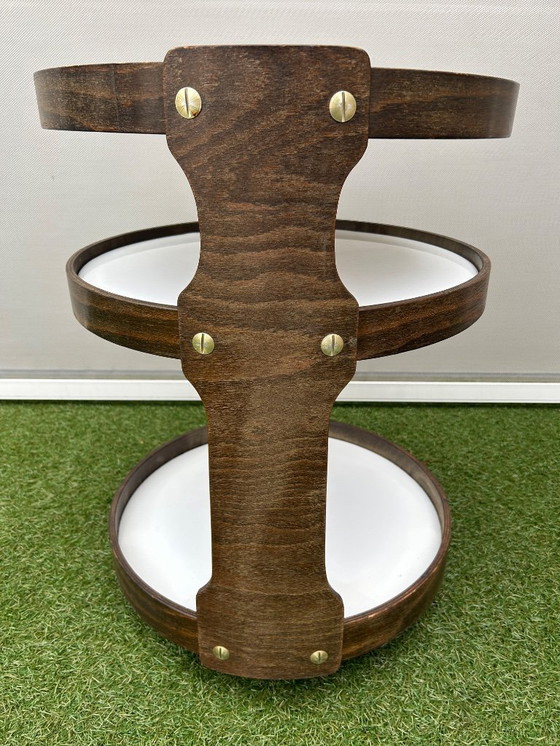 Image 1 of Ronde vintage design trolley van hout.