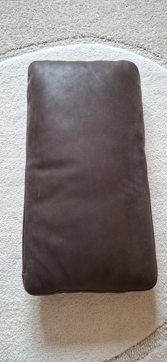 Image 1 of Set of 2 dark brown leather cushions, round and rectangular
