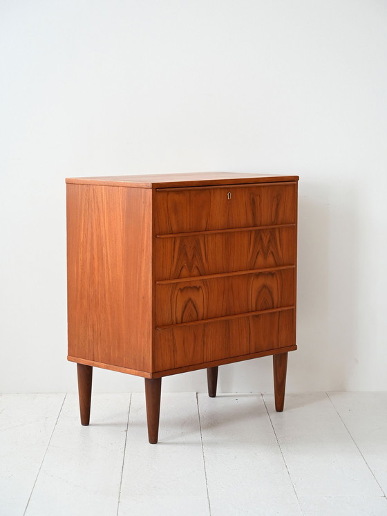 Image 1 of Vintage Scandinavian Teak Chest of Drawers, Flamed Grain