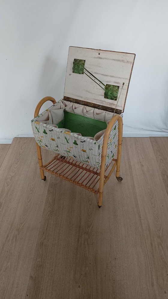 Image 1 of 1950s sewing box storage cabinet