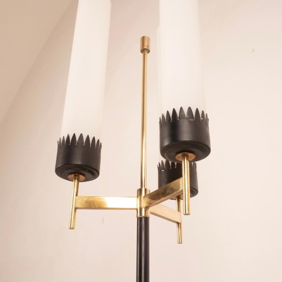 Stilnovo Lampada da terra Mid Century Ottone & Vetro Opalino – Lampade da terra, Iron, Wood (photo 18 of 22)