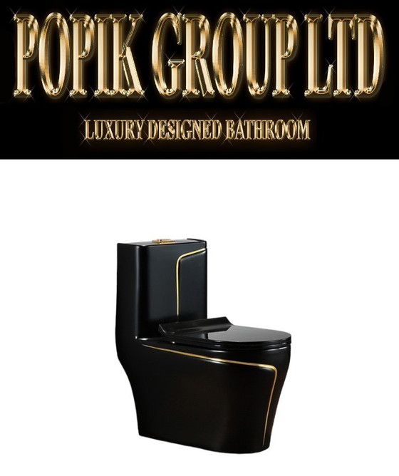 Image 1 of Modello di design per WC di lusso nero con linea dorata