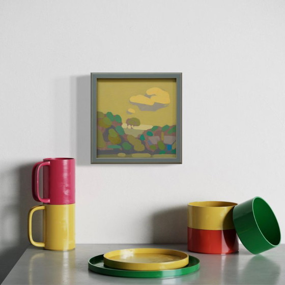 Image 1 of "Casa nella foresta", dipinto unico, pezzo unico dipinto a mano, 22 x 22 cm, con cornice