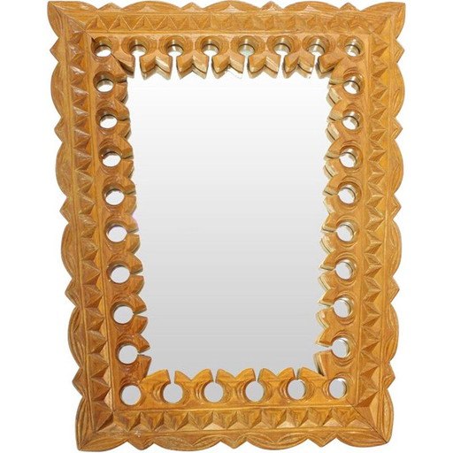 Espejo de pared vintage con marco de madera, Checoslovaquia, 1950