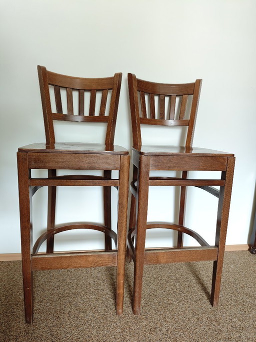2 x  solid wood bar stools 1970