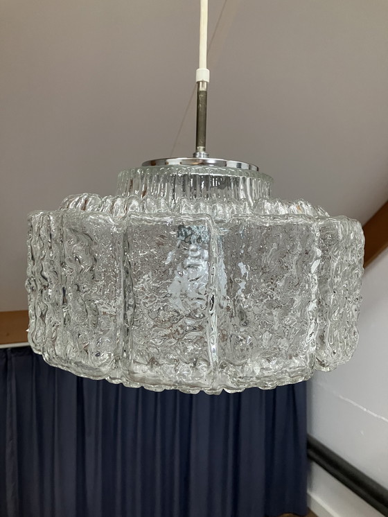 Image 1 of Vintage IJsglas Hanglamp van Glashutte Limburg Duitsland