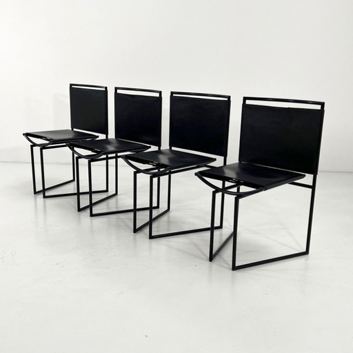 Set van 4 Model 91 stoelen in zwart leer, ontworpen door Mario Botta voor Alias, jaren 90.