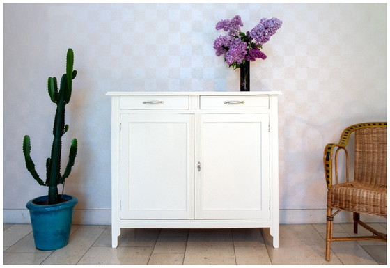 Image 1 of Parisian buffet in white wood and linen, 1950
