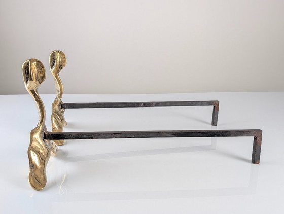 Image 1 of Pair of Brutalist Sculptural Bronze Andirons, 1970s
