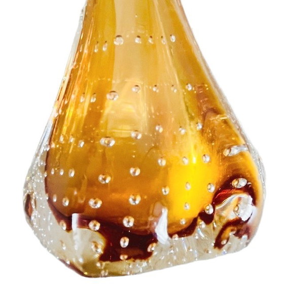 Image 1 of Vintage Bullicante Murano amber glass vase attributed to Archimede Seguso 1970s