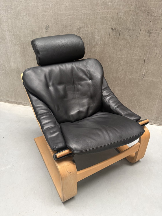 2x Swedish Kroken Armchair Åke Fribyter Nelo Möbel 1970s – Wood, Leather (photo 4 of 10)