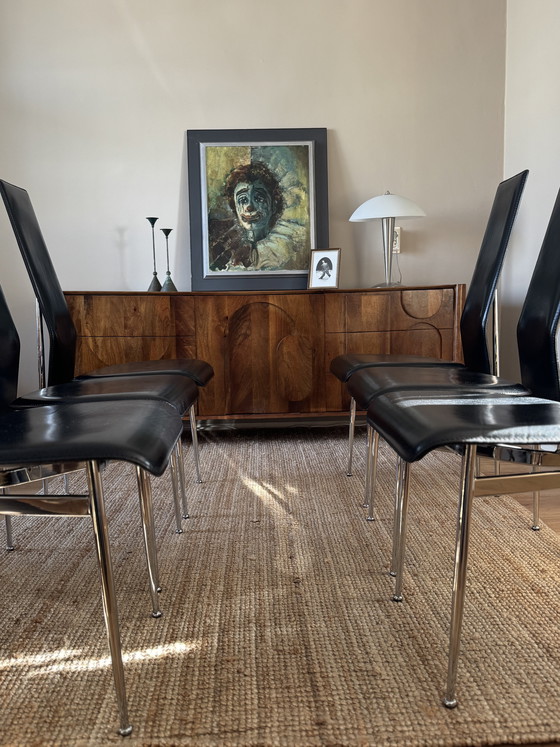 Image 1 of Set of 6 "S44" Leer en Chromen Design Stoelen door Gualtierotti en Vegni voor Fasem (1980s)
