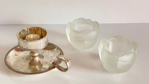 PHOTOPHORES Verre BOUGEOIR Argenté VINTAGE