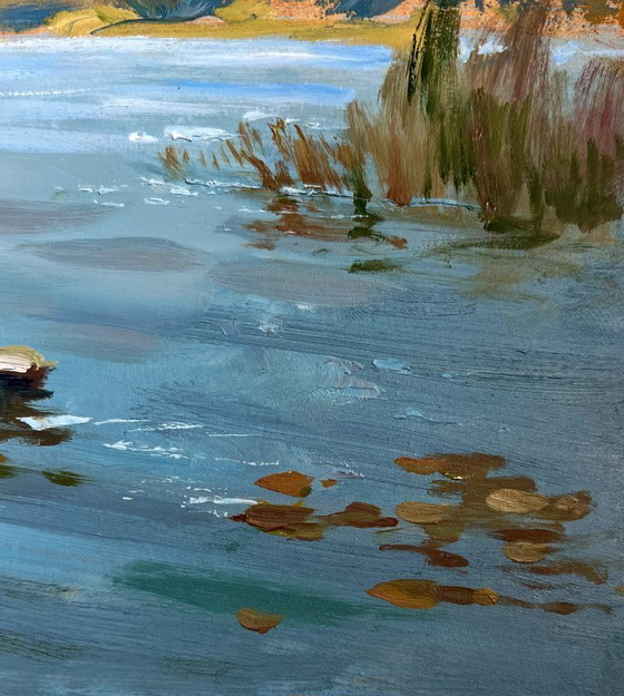 Image 1 of Original Oil Painting Summer River Landscape Quiet flow of the river