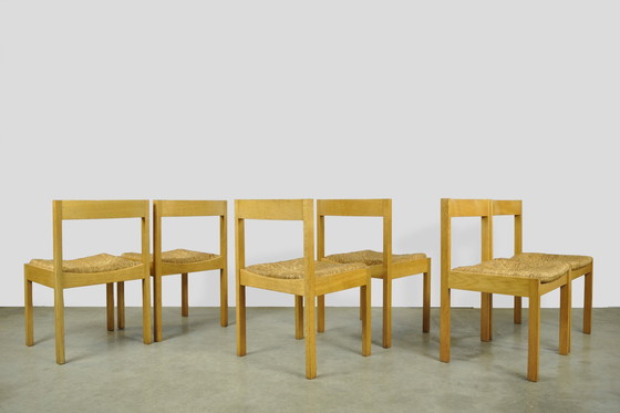 Image 1 of Chaises de salle à manger vintage en chêne et osier en DUTCH DESIGN (6) par Gerard Geytenbeek, 1960s