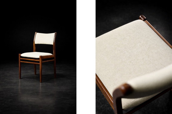 Image 1 of Chaises danoises vintage en teck et tissu beige, style moderne du milieu du siècle, années 1960, lot de 4