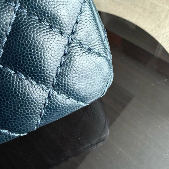 Image 1 of Chanel Classic Flap Medium - Caviar 25CM Quilted Dark Blue Silver Hardware Series 23