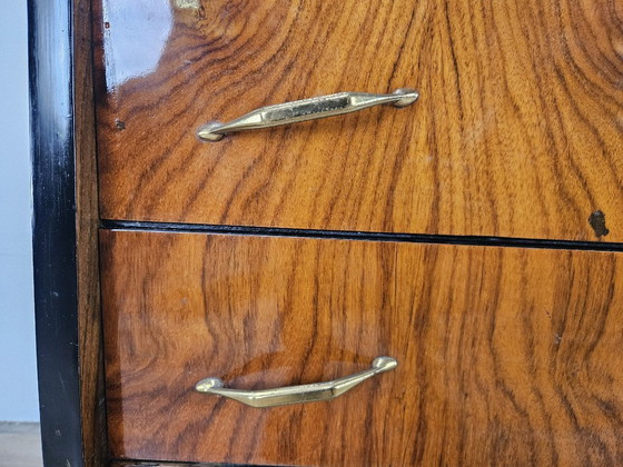 Image 1 of Jaren 50 ladekast met zes laden en glazen blad