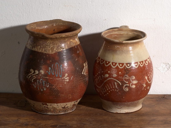Pair of Antique Glazed Ceramic Jugs, Central Europe, circa 1920, Crockery, Blue (photo 5 of 13)