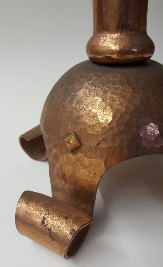 Image 1 of Candlestick, red copper, wrought iron, unique, 1940s-1944s