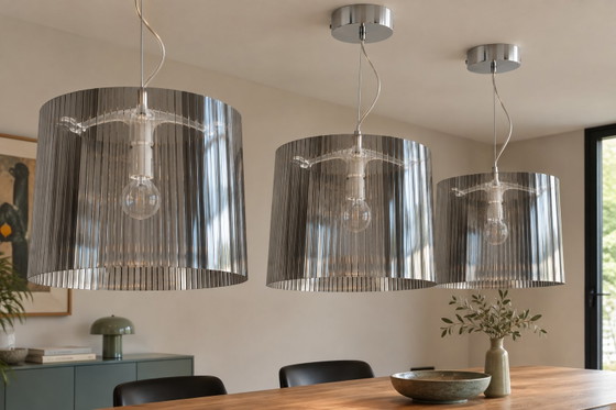 Set de 3 Kartell Gè Suspensions – Ferruccio Laviani – gris fumé – Plastic, Chrome (photo 2 of 5)